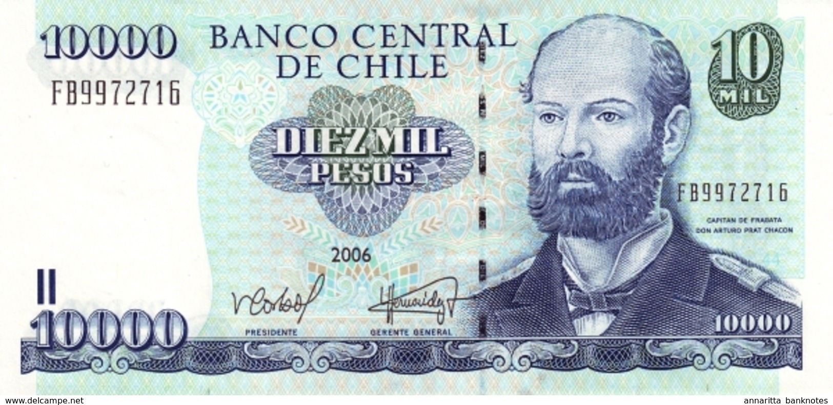 CHILE 10000 PESOS 2006 P-157c UNC W/ BLIND BARS [CL294w] - Chile