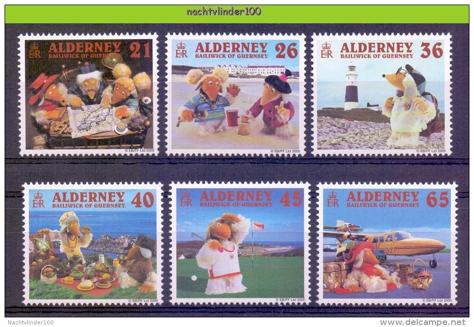 Mox028 TV WOMBLES VUURTOREN VLIEGTUIG LANDKAART MAP PLANE LIGHTHOUSE GOLF ALDERNEY 2000 PF/MNH - Andere & Zonder Classificatie