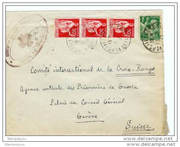 EU 2129 Lettre De Versailles-1940  Adressée à La Croix Rouge Genève-Agence Prisonniers De Guerre- Cachet "Association.. - Guerra De 1939-45