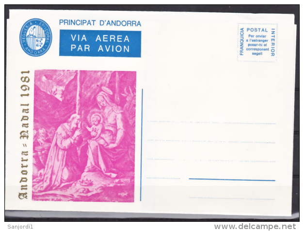 Andorre Viguerie épiscopale Aérogramme Entier Numéroté Au Verso Noel 1981 Neuf ** MNH Sin Charmela - Episcopal Viguerie