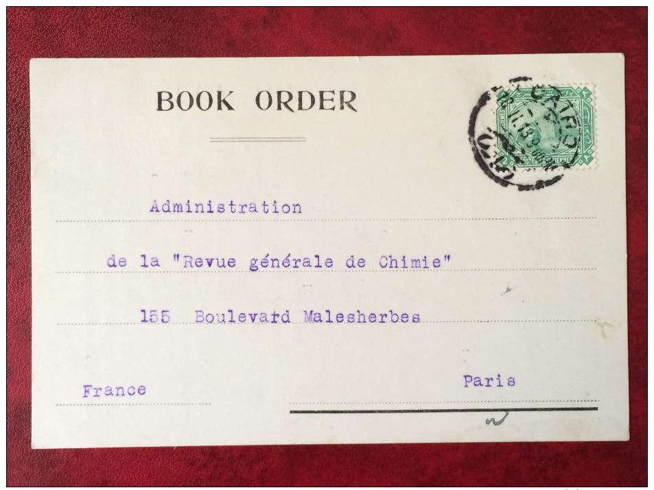 BOOK ORDER / CAIRO / F DIEMER / FINCK BAYLAENDER / TBE / 1912 / For Revue Générale ( Chimie  Chimical ) France Paris. - 1915-1921 Protectorat Britannique