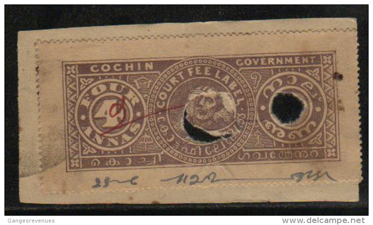 COCHIN  4A Court Fee  Type 24  # 92065 Inde Indien India Fiscal Revenue Fiscaux - Cochin