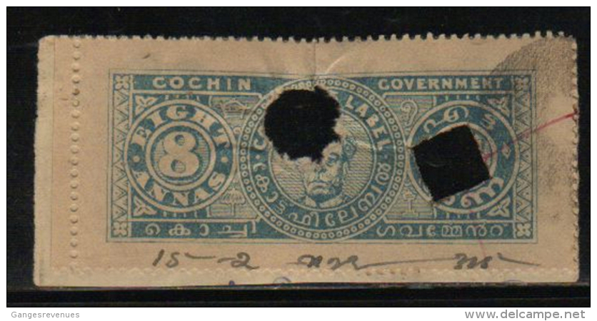 COCHIN  8A Court Fee  Type 25  # 92068 Inde Indien  India Fiscal Revenue Fiscaux - Cochin