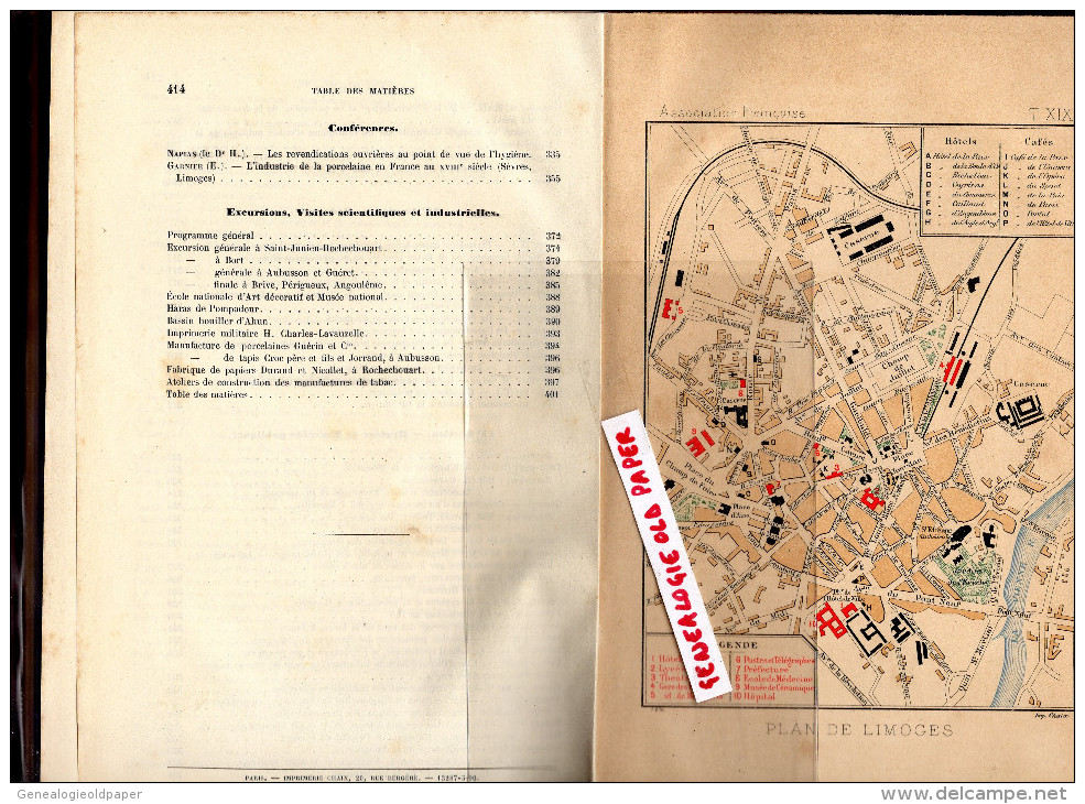 87 - LIMOGES - ASSOCIATION FRANCAISE POUR AVANCEMENT DES SCIENCES-19 E SESSION 1890- PORCELAINE-ST SAINT JUNIEN USINE - Sciences