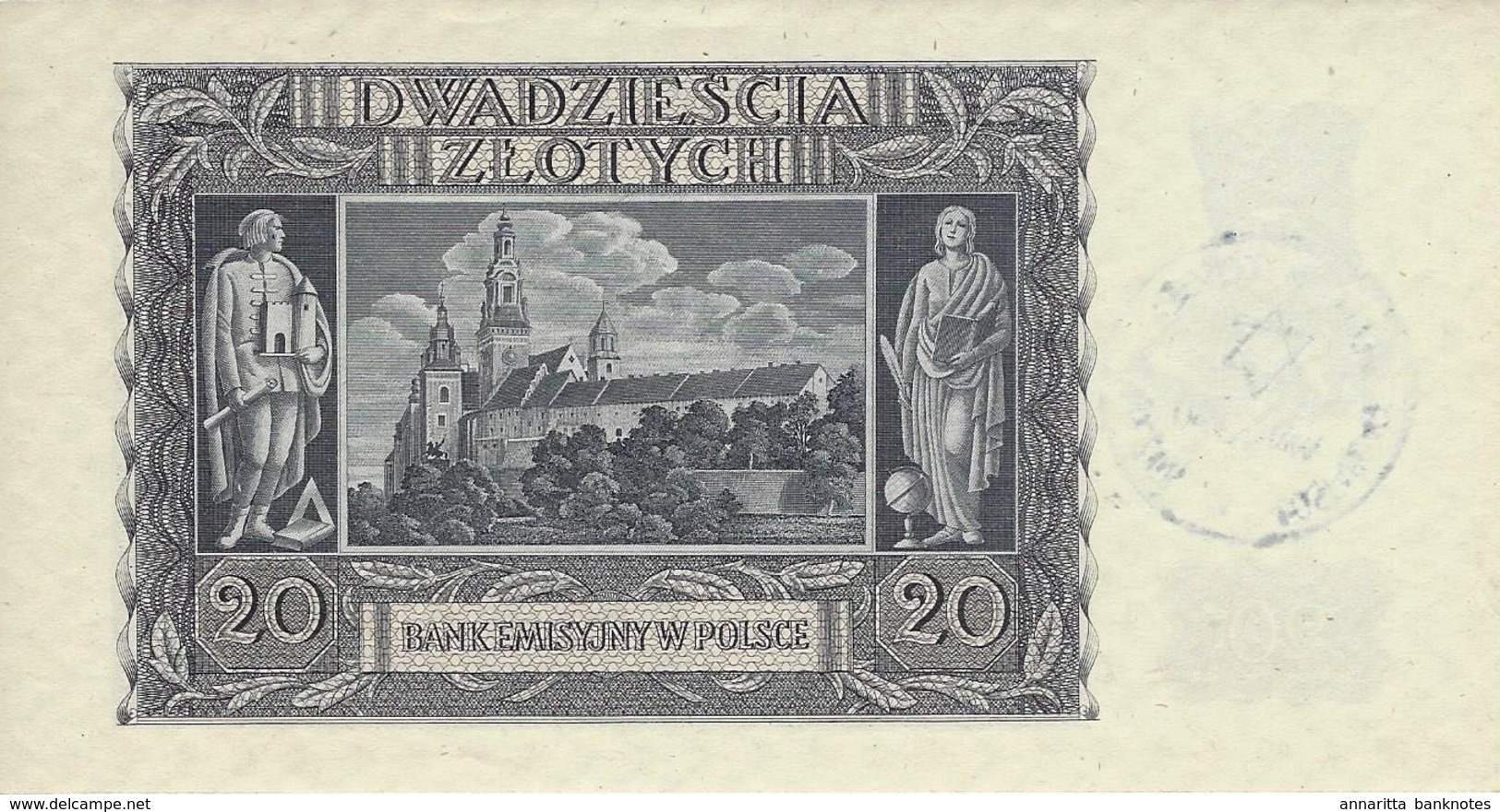 POLAND 20 ZLOTYCH 1940 BANK EMISYJNY W POLSCE (P95) UNC NAZI OCC GHETTO WARSCHAU - Poland