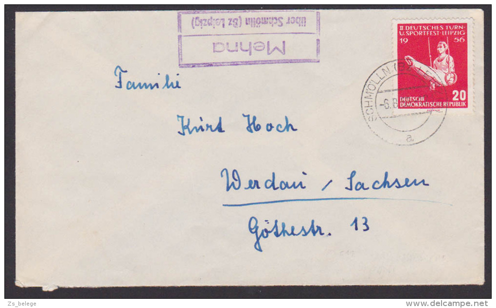 MEHNA über Schmölln (Bz. Leipzig) Poststellenstempel 20 Pfg. Turner Am Reck Turn- Und Sportfest Leipzig 1956 - Sonstige & Ohne Zuordnung