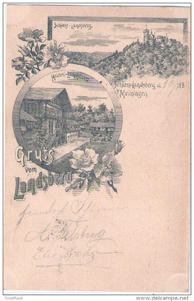 Gruss Vom Landsberg MEININGEN Schloss Meierei Federstrich Litho Vorläufer 16.7.1893 Gelaufen Nach Ruhla - Meiningen