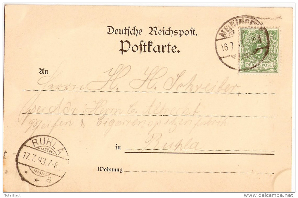 Gruss Vom Landsberg MEININGEN Schloss Meierei Federstrich Litho Vorläufer 16.7.1893 Gelaufen Nach Ruhla - Meiningen