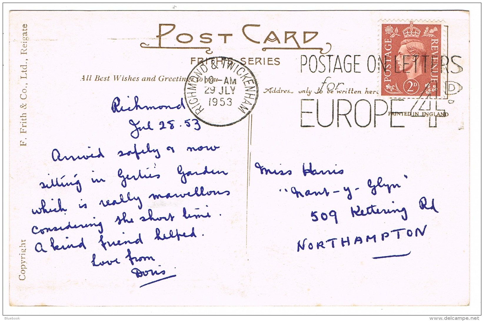 RB 1102 -  1953 Multiview Postcard - Hampton Court - Middlesex London - Good Postal Slogan - Middlesex