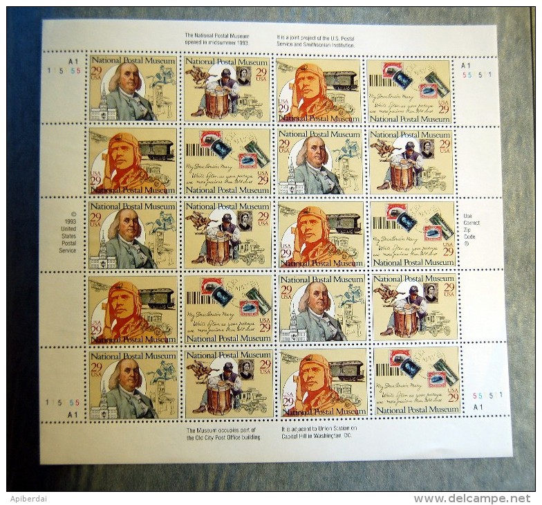 USA - 1993 Sheet Of 20 National Postal Museum ** MNH - Feuilles Complètes