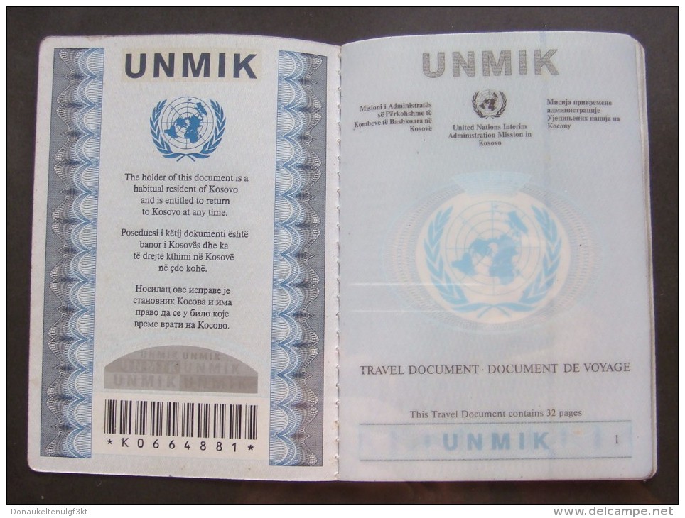 MEGA RARE UNITED NATIONS PASSPORT FOR KOSOVO 2002 - 2004 NEVER TRAVELLED. UNUSED. - Historical Documents