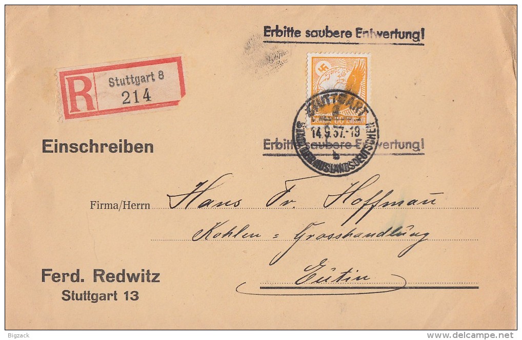 DR R-Brief EF Minr.536 Stuttgart 14.9.37 - Briefe U. Dokumente