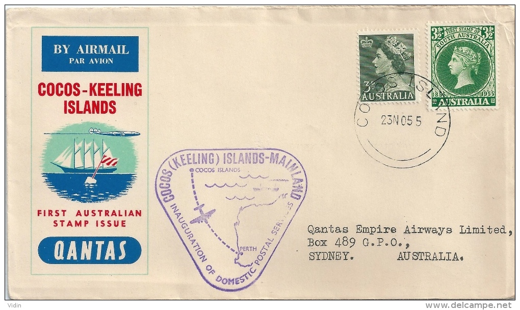 Australie Cocos-Keeling Islands Vol Inaugural Poste Locale - Covers & Documents