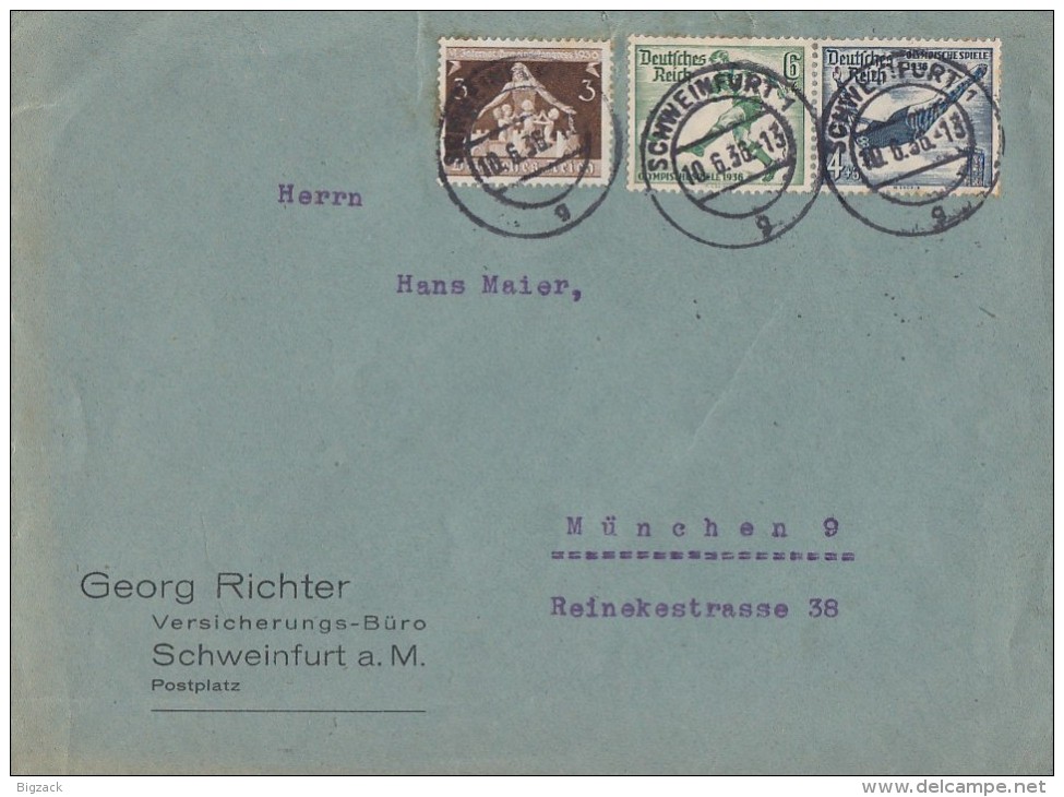 DR Brief Mif Minr.617, Zdr. Minr.W105 Schweinfurt 10.6.36 - Briefe U. Dokumente