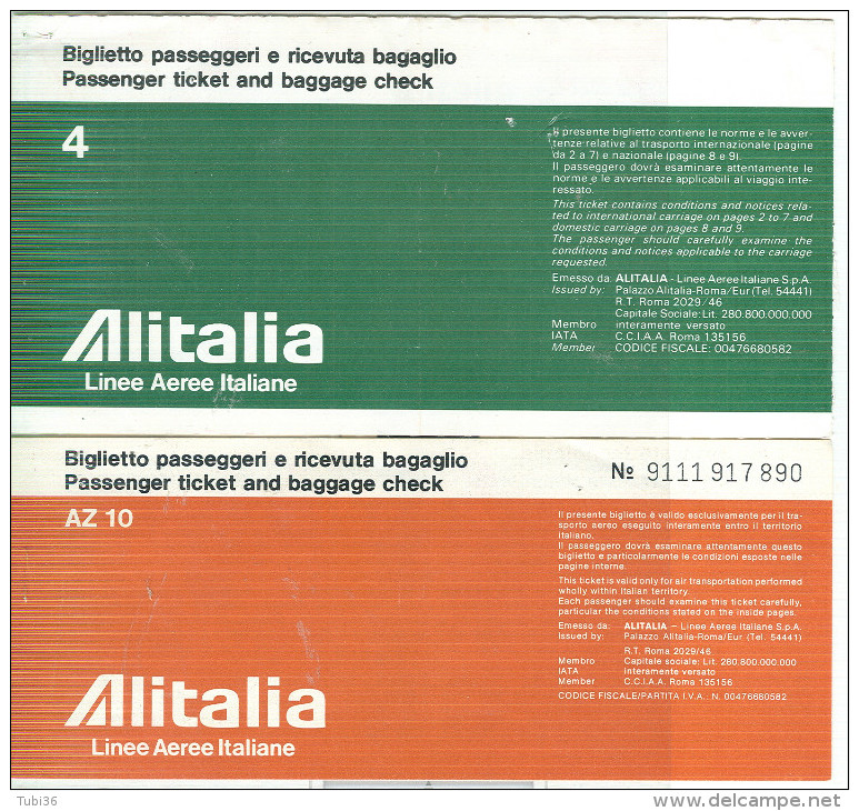 ALITALIA - BIGLIETTO PASSEGGERI COMPLETO, 1985 PASSENGER COUPON,PUBBLICITA', - Europa