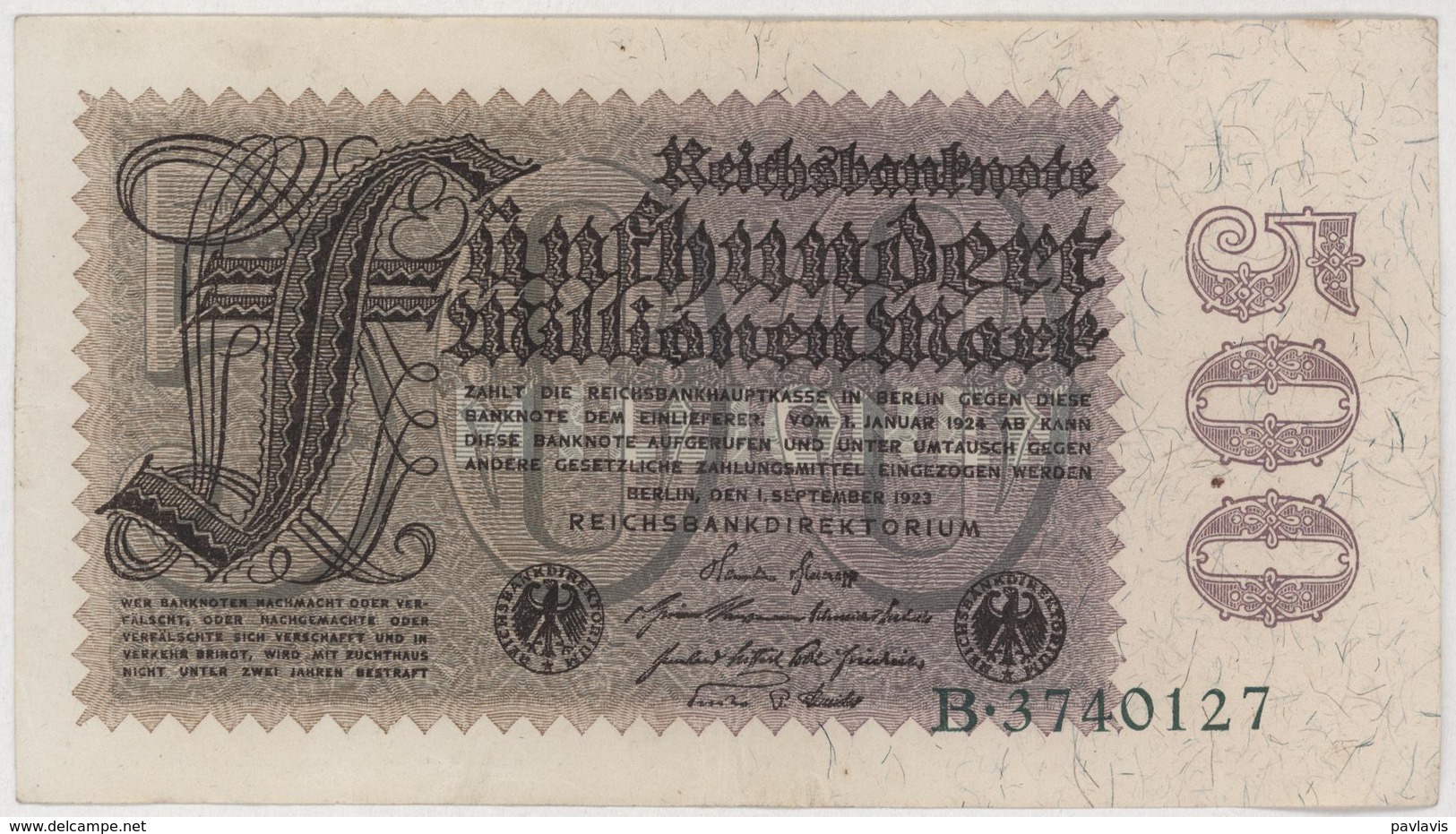 500 000 000 Mark / 500 Millionen Mark - Reichsbanknote - German Reich / Deutsches Reich - Year 1923 - 500 Miljoen Mark