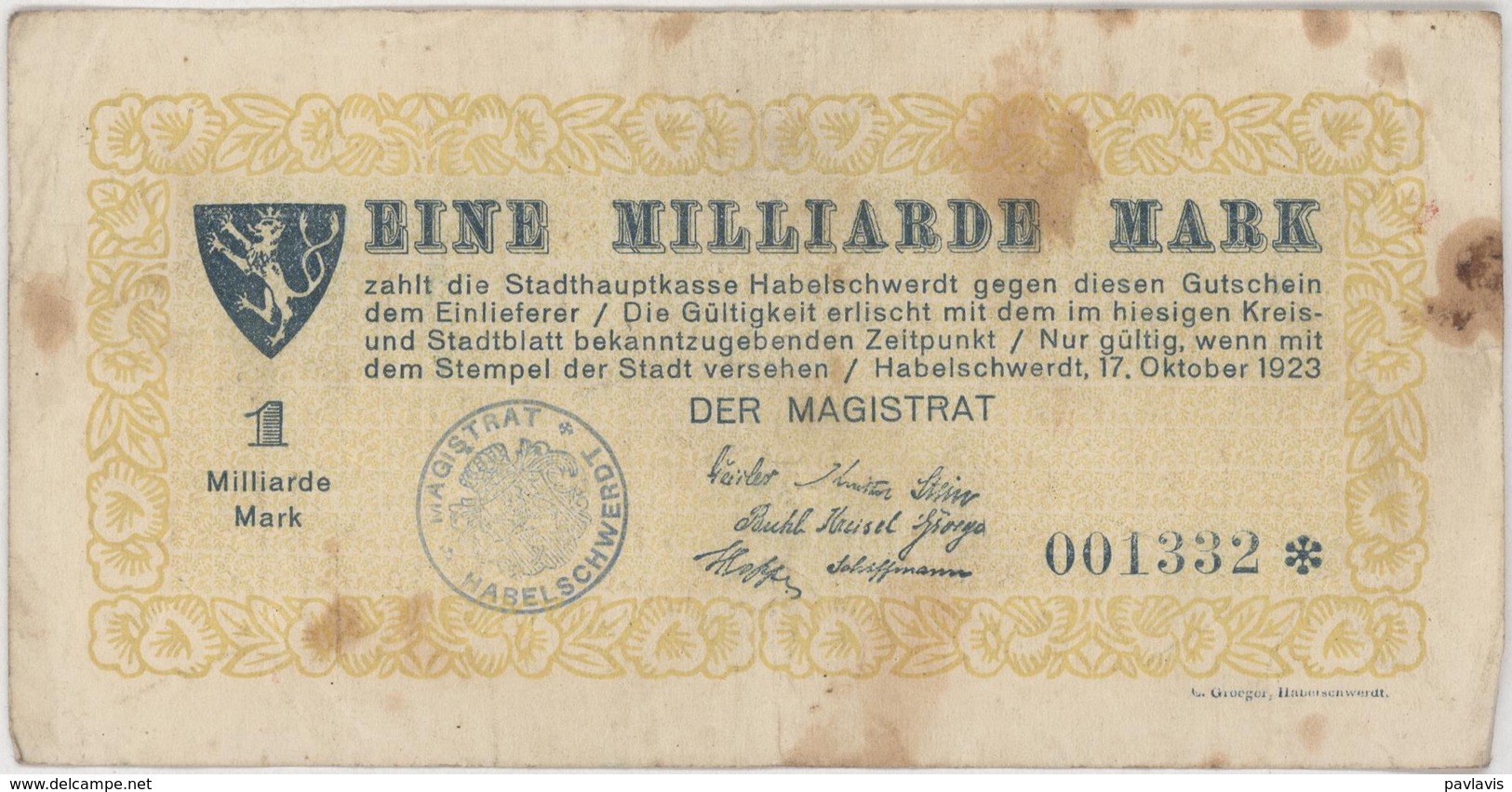 1 Milliarde Mark - Reichsbanknote - German Reich / Deutsches Reich - Year 1923 - 1 Milliarde Mark