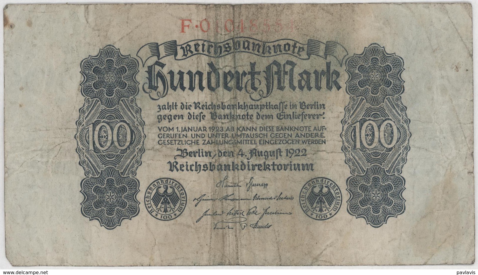 100 Mark - Reichsbanknote - German Reich / Deutsches Reich - Year 1922 - 100 Mark
