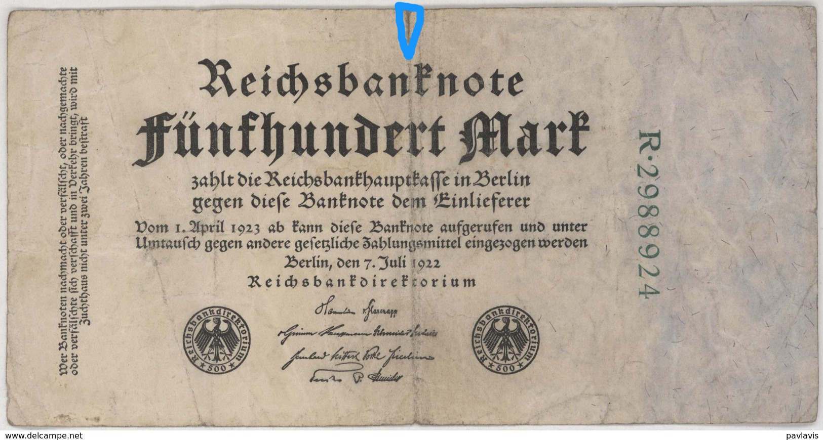 500 Mark - Reichsbanknote - German Reich / Deutsches Reich - Year 1923 - 500 Mark