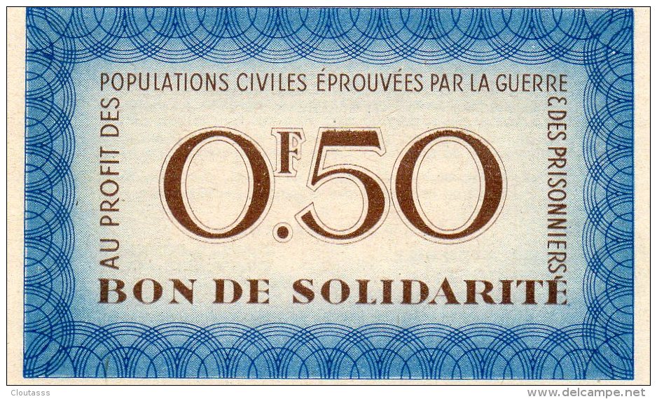 Bon De Solidarité)0,50 FRANCS 7,5O X4,5    AU PROFIT PÖPULATION Française EPROUVEE  2 BONS EN VENTE - Other & Unclassified