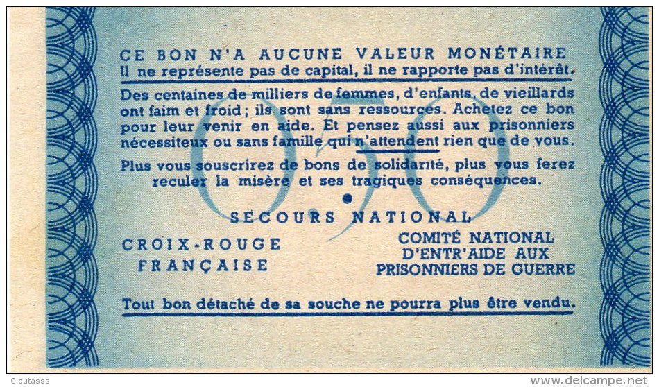 Bon De Solidarité)0,50 FRANCS 7,5O X4,5    AU PROFIT PÖPULATION Française EPROUVEE  2 BONS EN VENTE - Sonstige & Ohne Zuordnung