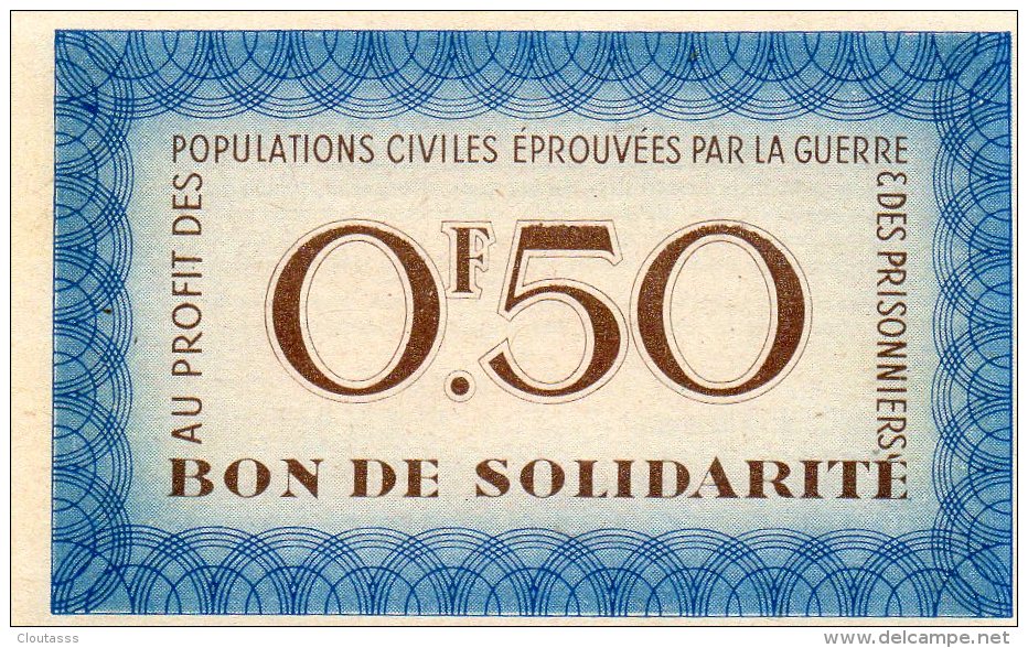 Bon De Solidarité)0,50 FRANCS 7,5O X4,5    AU PROFIT PÖPULATION Française EPROUVEE  2 BONS EN VENTE - Andere & Zonder Classificatie