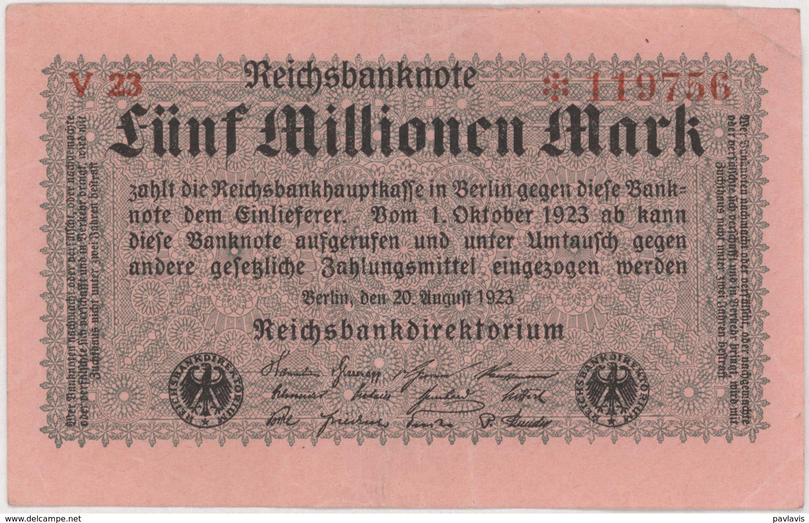 5 Millionen Mark - Reichsbanknote - German Reich / Deutsches Reich - Year 1923 - 5 Millionen Mark