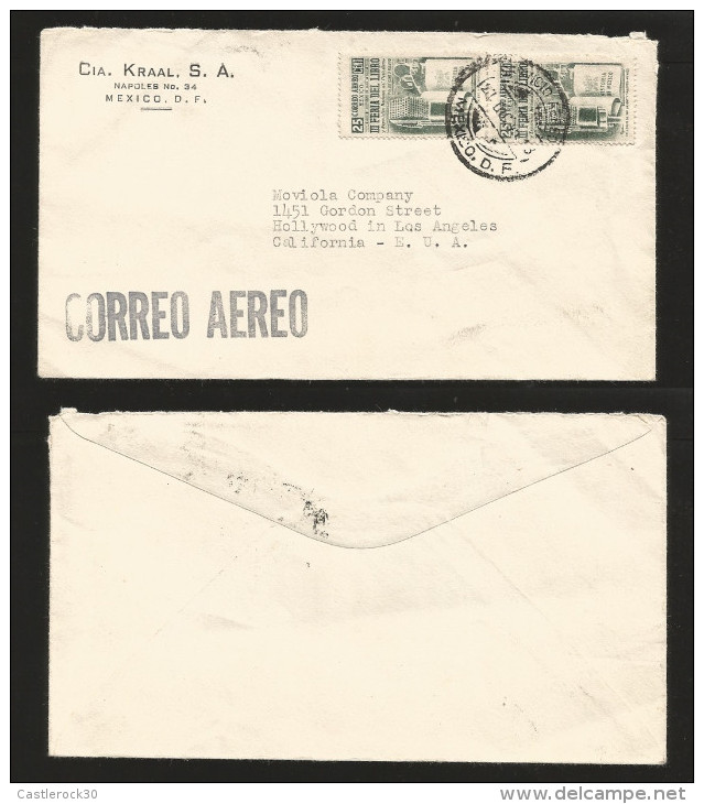 G)1945 MEXICO, HOTIZONTALL PAIR  III BOOK FAIR, CIRCULAER MEXICO D.F. CANC., AIRMAIL CIRCULATED COVER TO CALIFORNIA, US, - Mexico