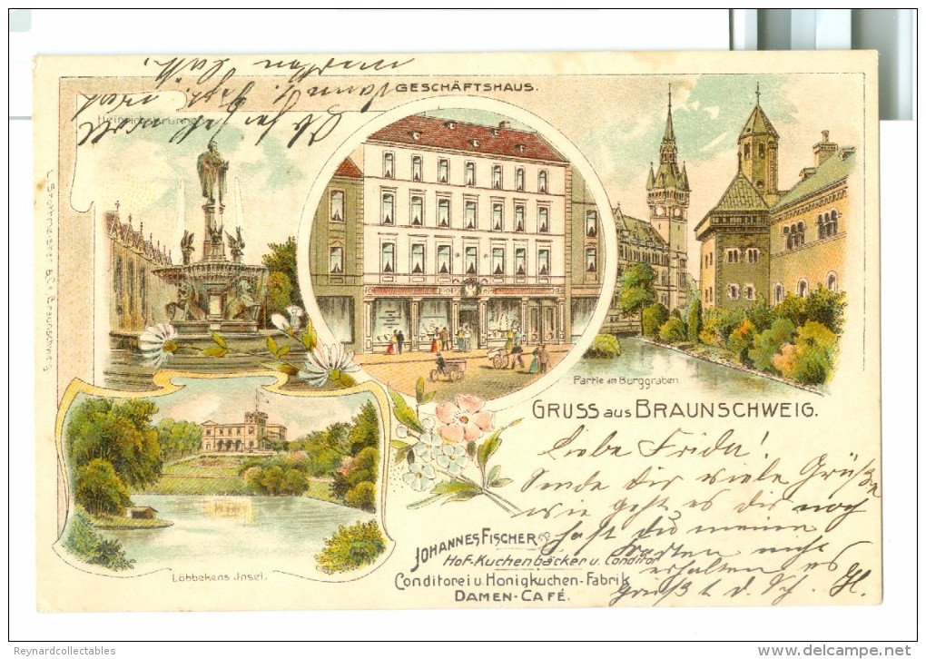 1890/1900s Germany Gruss Aus Braunschweig Vignette Pc M/view. Johannes Fischer Damen Cafe. - Braunschweig