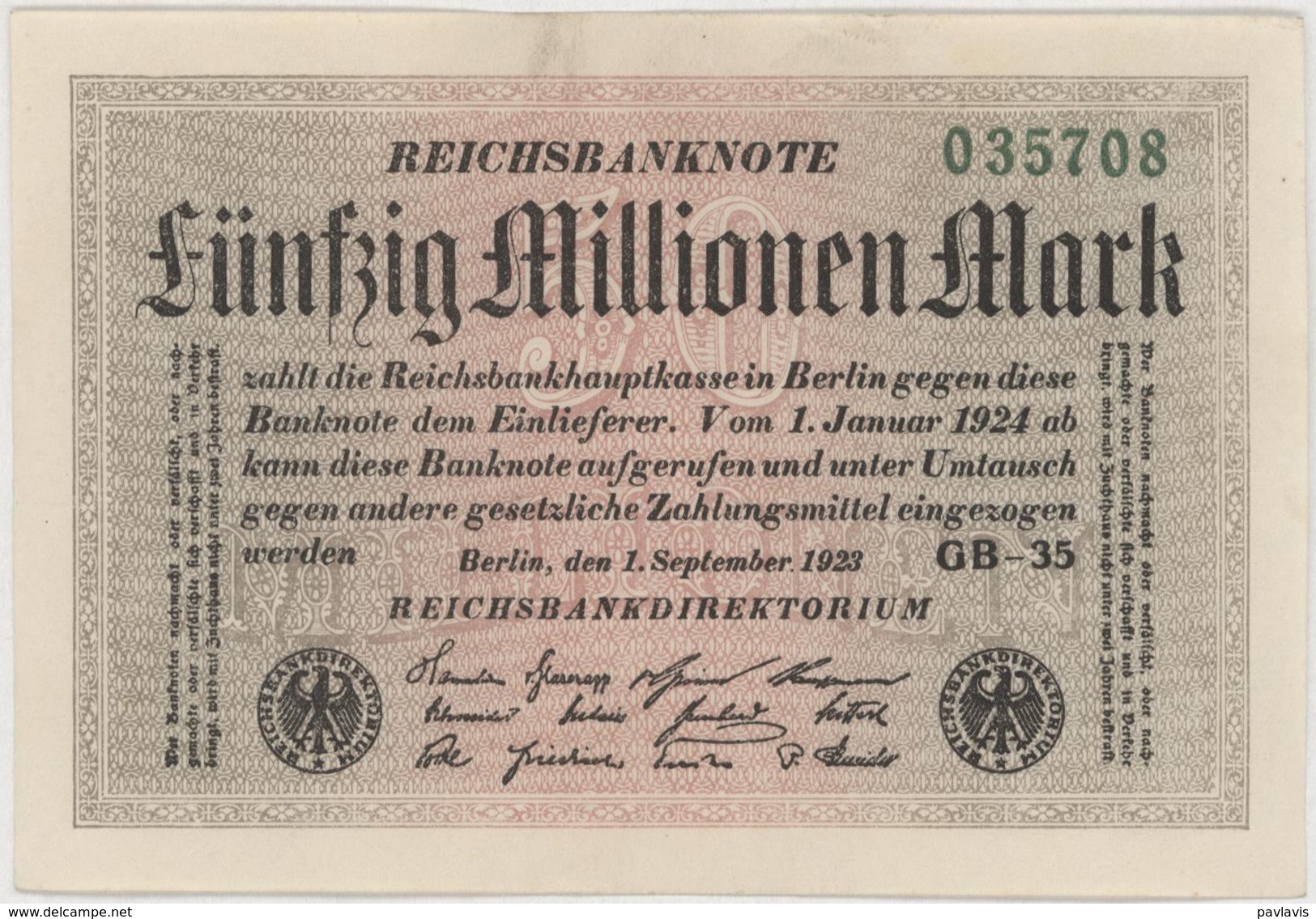 50 Millionen Mark - Reichsbanknote - German Reich / Deutsches Reich - Year 1923 - 50 Millionen Mark