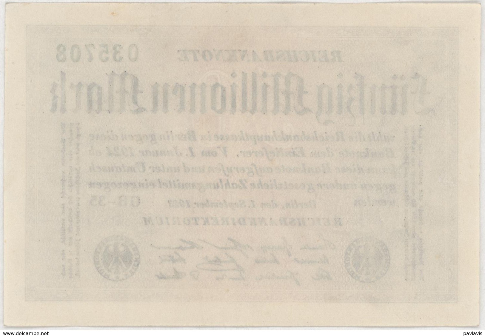 50 Millionen Mark - Reichsbanknote - German Reich / Deutsches Reich - Year 1923 - 50 Millionen Mark