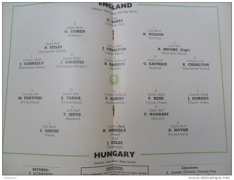 WEMBLEY 1965 ENGLAND V HUNGARY PROGRAMME 05/05/1965 - Bücher