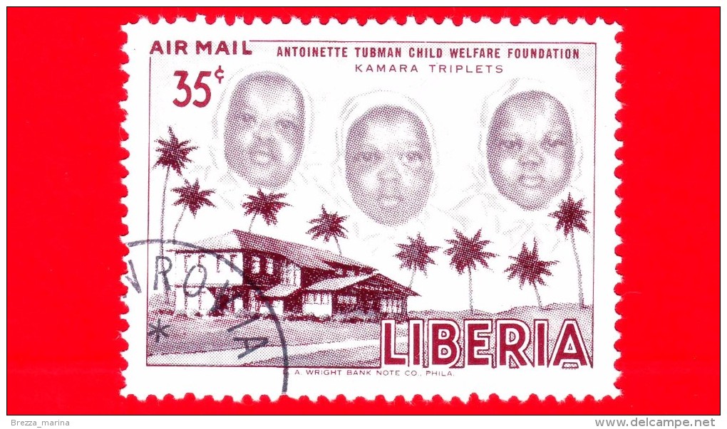 LIBERIA - Nuovo - 1957 - Fondazione Antoinette Tubman Per I  Bambini - Kamara Triplets - 35 P. Aerea - Liberia