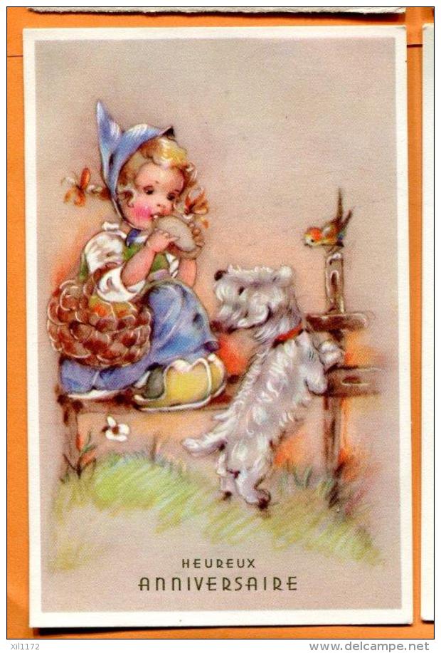 FAW-25  Heureux Anniversaire, Fillette Et Chien. Cachet 1952 - Nacimientos