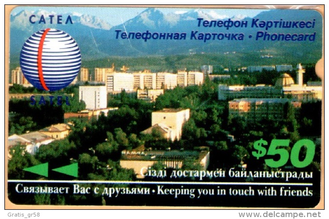 Kazakhstan - KAZ-MS-04, Alcatel, Satel, Panoramic View, 50 $, Used As Scan - Kazakistan