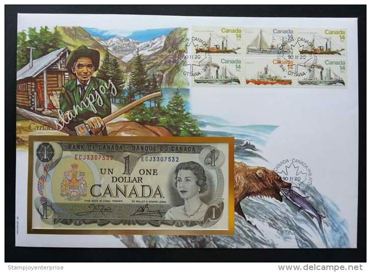 Canada Ships 1990 Sailboat Transport Vehicle Bear Fish Mountain House FDC (banknote Cover) *rare - 1981-1990