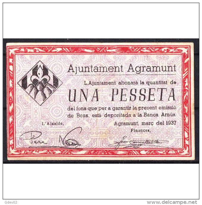 LRDBYMA6200-LFTBIMGC0016-B.BILLETES DE LERIDA DE LA GUERRA CIVIL. 1 PESETA 1937. AYUNTAMIENTO DE AGRAMUNT - 1-2 Pesetas