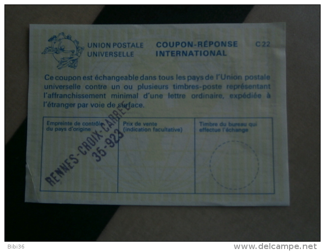 FRANCE COUPON REPONSE INTERNATIONALE RENNES CROIX CARRE ILLE VILAINE CUPON NON UTILISE NEUF - Coupons-réponse