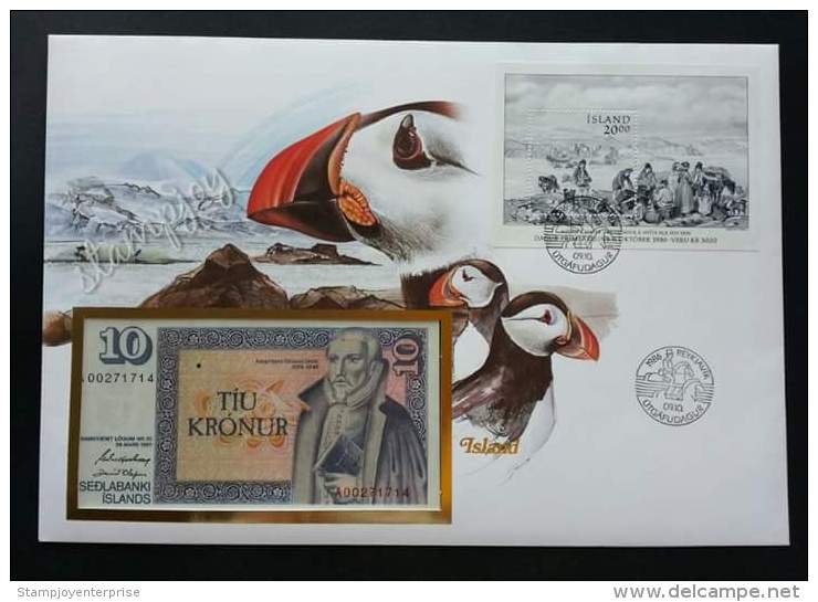 Iceland Motives Typical For Land 1986 Bird Birds Fauna Animal FDC (banknote Cover) *rare - Storia Postale