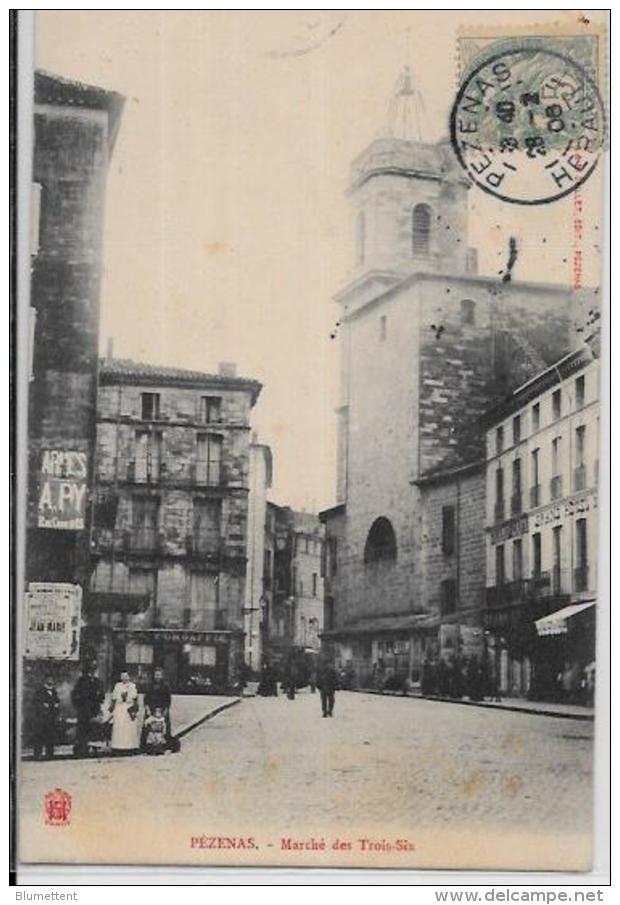 CPA Hérault Circulé Pézenas Marché - Pezenas