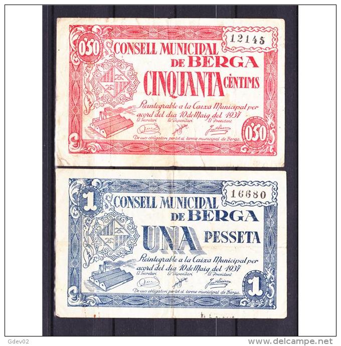 BCNBYMA6209-LBTBIMGC0325-A-B.BILLETES DE BARTCELONA. LA GUERRA CIVIL. 15CTMS. AYUNTAMIENTO DE BERGA - 1-2 Pesetas