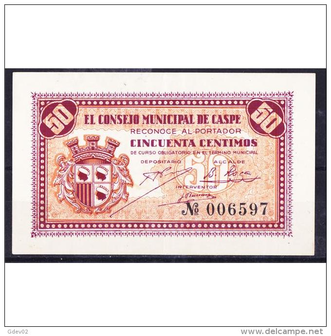 ZRGCBYMA6212-LBTBIMGC0453-C.BILLETES DE ZARAGOZA. LA GUERRA CIVIL. 50 CTMS. AYUNTAMIENTO DE CASPE - Otros & Sin Clasificación