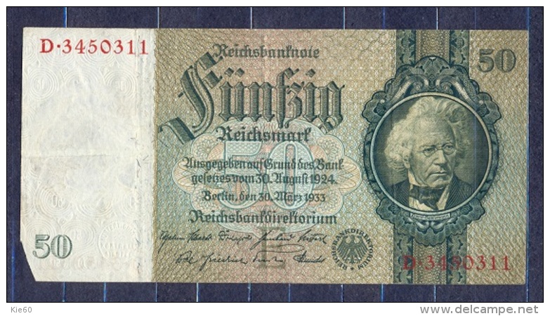 Germany - 1933- 50 Mark   E/D  -    ( VF+ ) .P-182a ...R 175a - 50 Reichsmark