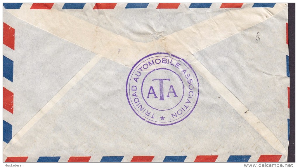 Trinidad ATA Trinidad Automobile Association Air Mail PORT OF SPAIN 1951 Cover Brief ARLINGTON Virg. USA 3-Stripe (2 Sca - Trinidad & Tobago (...-1961)