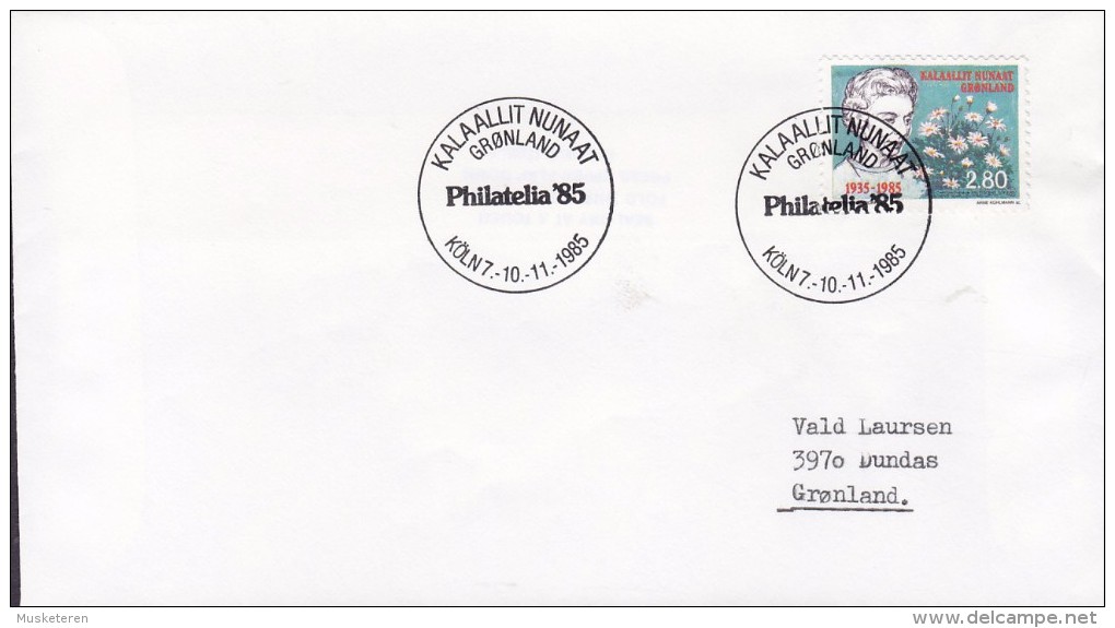 Greenland Sonderstempel "Philatelia '85" KÖLN 1985 Cover Brief DUNDAS Greenland Chrysanthemum Flower Blume - Storia Postale