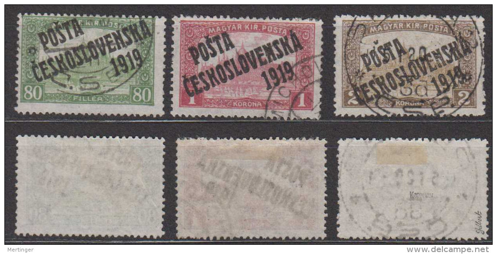 Czechia Czech Republic Mi# 132-34 Used Overprint On Hunhary 1919 Some Signed - Oblitérés