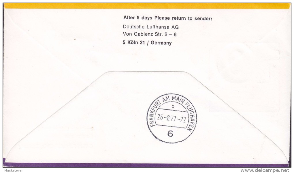 Romania Air Mail Luftpost Par Avion 1st Flight BUCAREST-MÜNCHEN-FRANKFURT 1977 Cover Brief Aeroplane Flugzeuge (2 Scans) - Brieven En Documenten