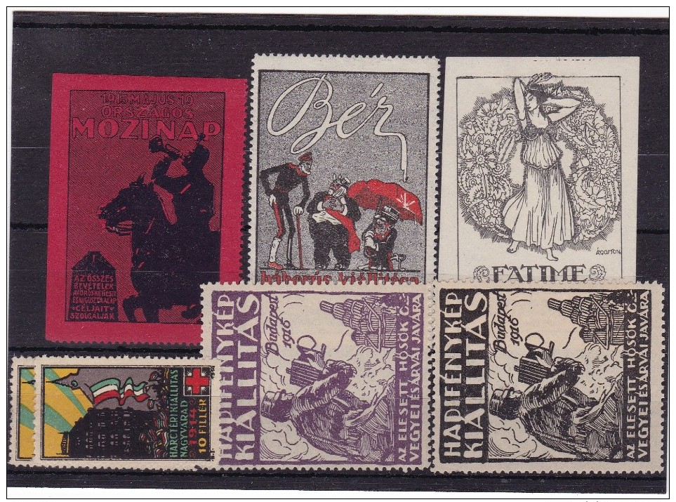 #5919 Hungary Lot Of 7 Poster Stamps Cinderella MH, WW1 War Exhibitions - Erinnophilie