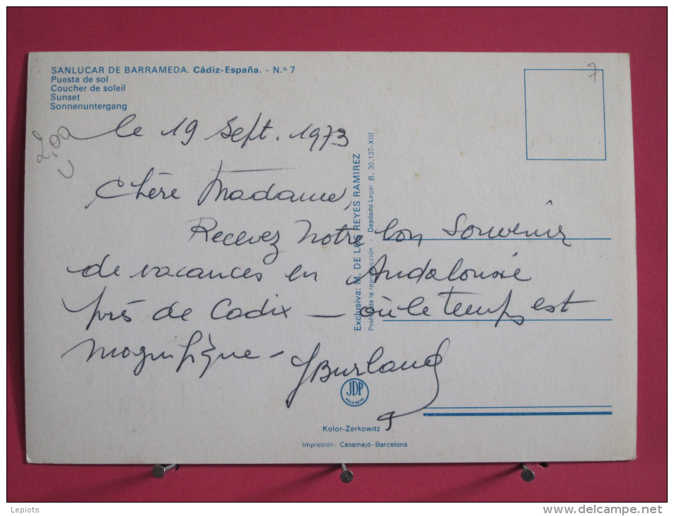 Carte Très Peu Courante - Espagne - Sanlúcar De Barrameda - Cadiz - Puesta Del Sol - 1973 - Scans Recto-verso - Cádiz