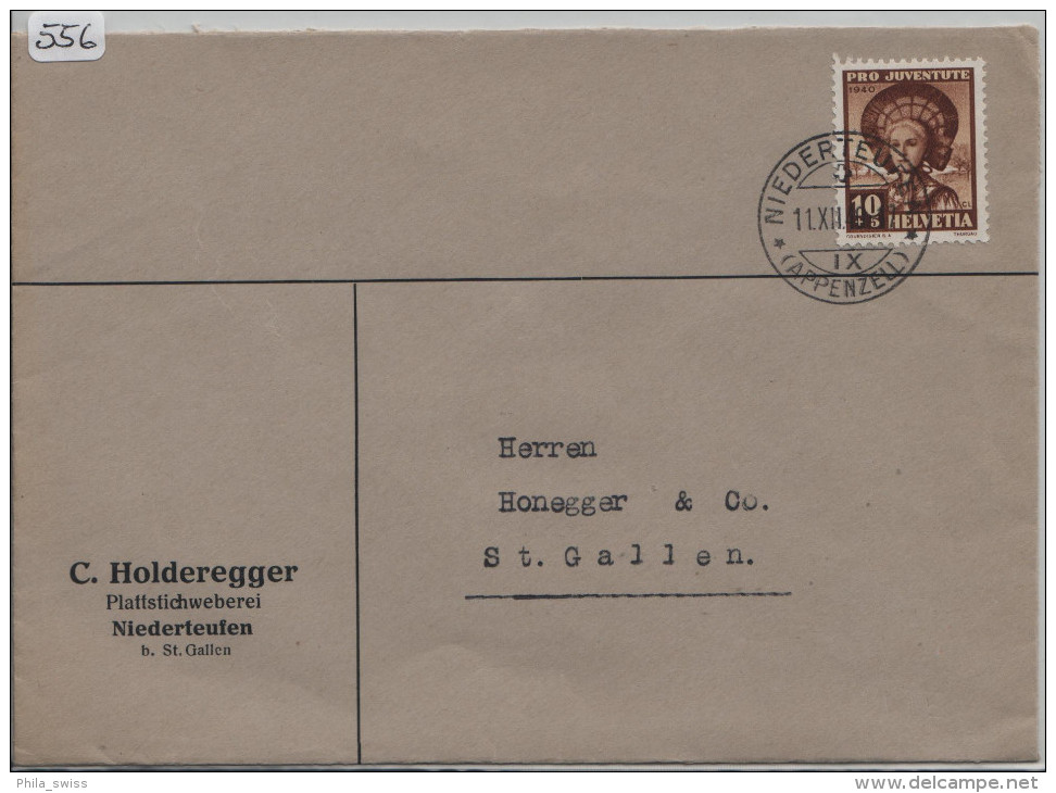 1940 Trachten Thurgauerin J93 Von Niederteufen Appenzell Nach St. Gallen - Lettres & Documents